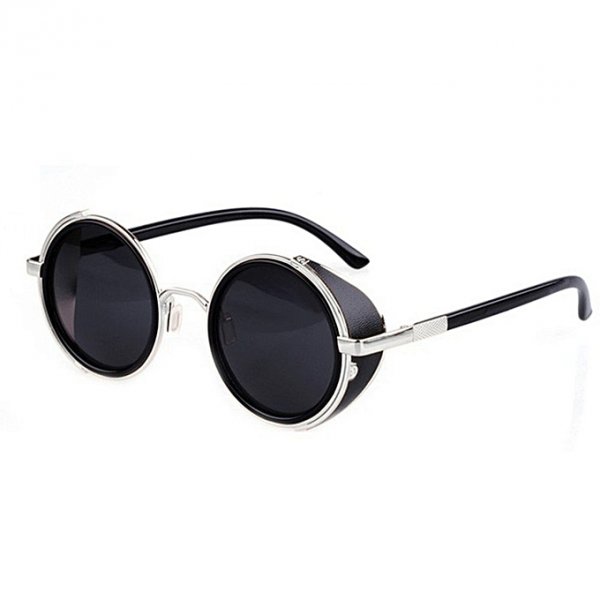 Metal spectacle frame round a neutral mirror sunglasses punk Women Men recovery (black)